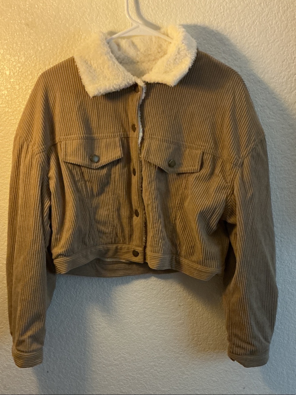 Corduroy Sherpa-Collar Jacket in Tan